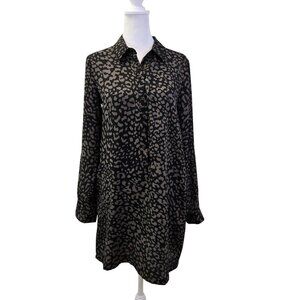 Loft Leopard Print Shirt Dress with Side Pockets Size XS